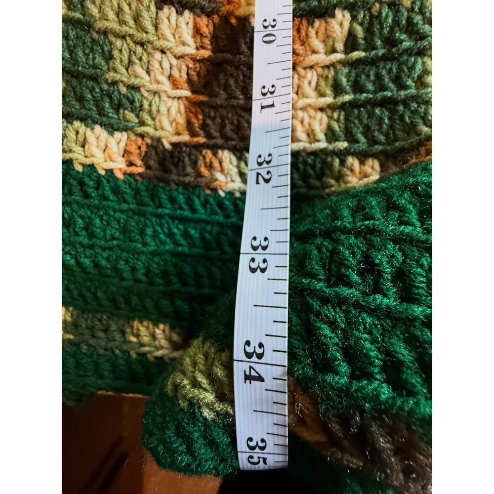 Handmade Crochet Maxi Dress Green Brown Scalloped Boho Festival Fall XS - Picture 6 of 6